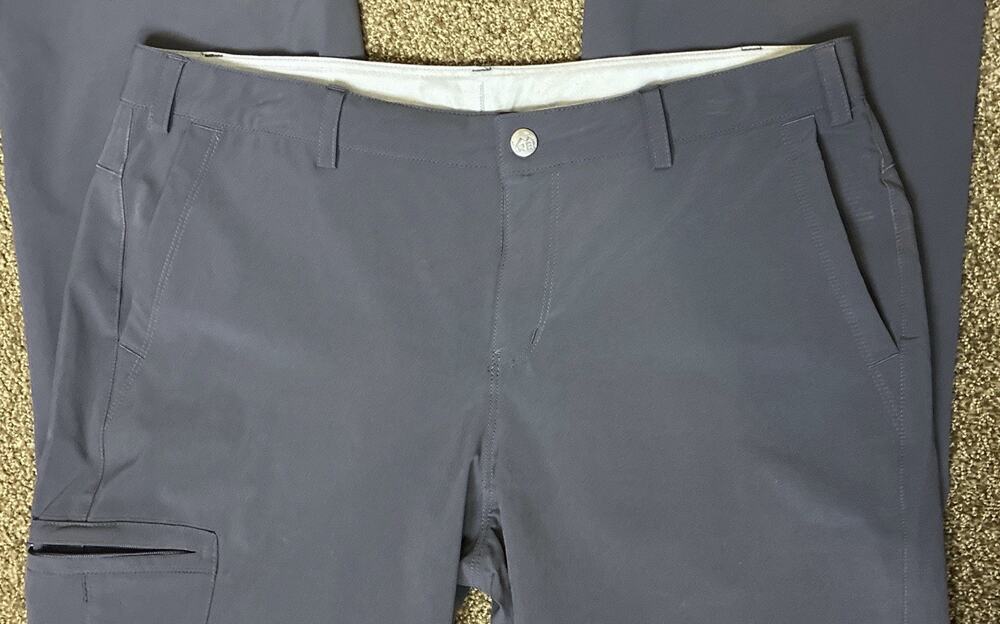REI Green Gray Convertible Hiking Tab Pants Sz 14P Adj Waist Cargo Zip Pockets